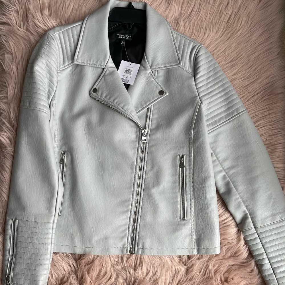 TopShop Light Dusty Gray Faux Leather Jakcet